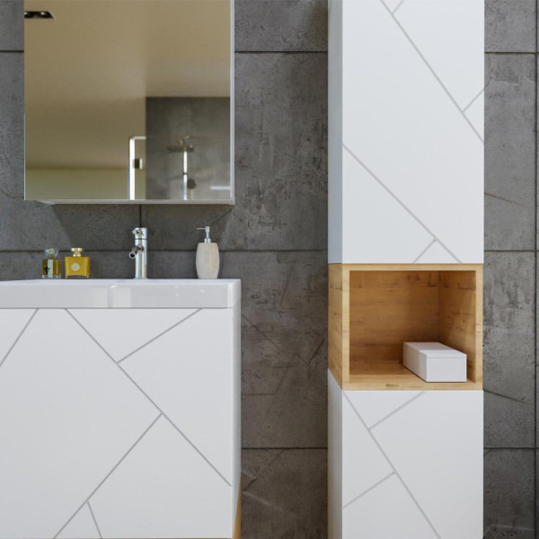 Тумба с раковиной и нишей Бриклаер КРИСТАЛЛ 50B, белый/дуб бунратти. Фото 5