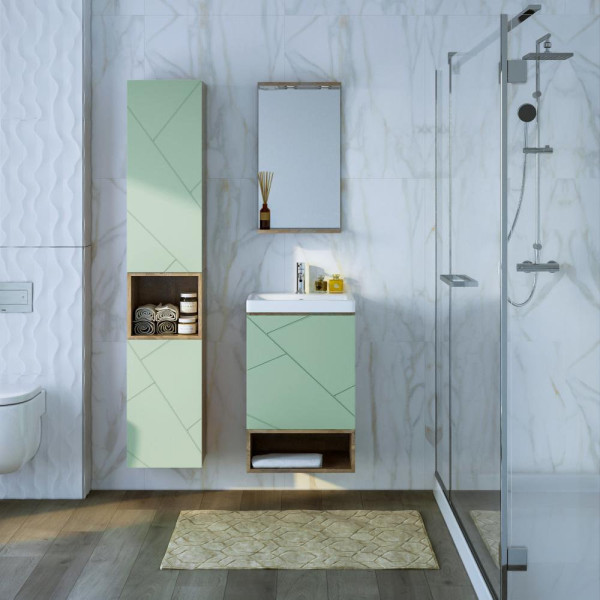 Тумба с раковиной и нишей Бриклаер КРИСТАЛЛ 50F, фисташковый/дуб гранж песочный. Фото 4