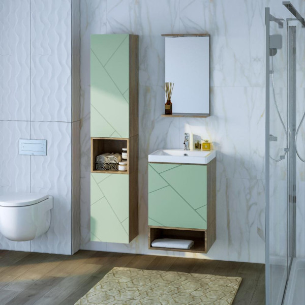 Тумба с раковиной и нишей Бриклаер КРИСТАЛЛ 50F, фисташковый/дуб гранж песочный. Фото 5