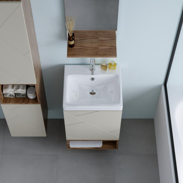 Тумба с раковиной и нишей Бриклаер КРИСТАЛЛ 50L, латте/дуб крафт табачный. Фото 5