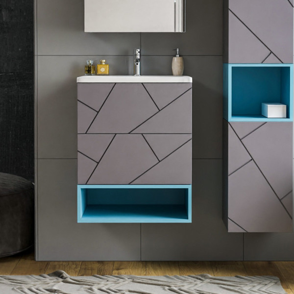 Тумба с раковиной и нишей Бриклаер КРИСТАЛЛ 60, графит/муссон. Фото 1