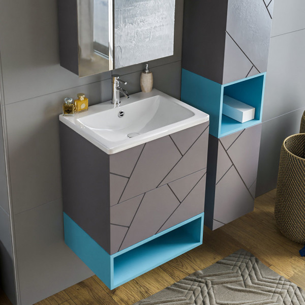 Тумба с раковиной и нишей Бриклаер КРИСТАЛЛ 60, графит/муссон. Фото 4