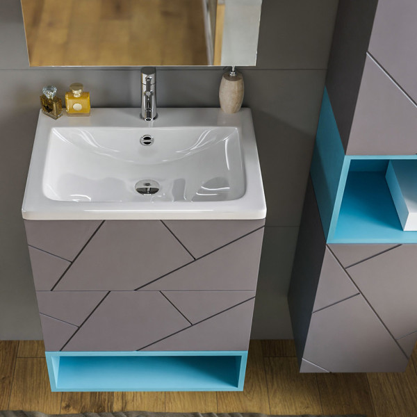 Тумба с раковиной и нишей Бриклаер КРИСТАЛЛ 60, графит/муссон. Фото 5