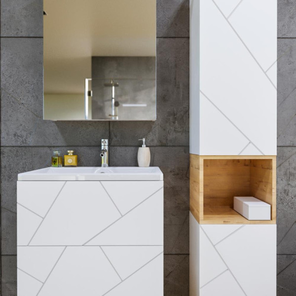 Тумба с раковиной и нишей Бриклаер КРИСТАЛЛ 60B, белый/дуб бунратти. Фото 5