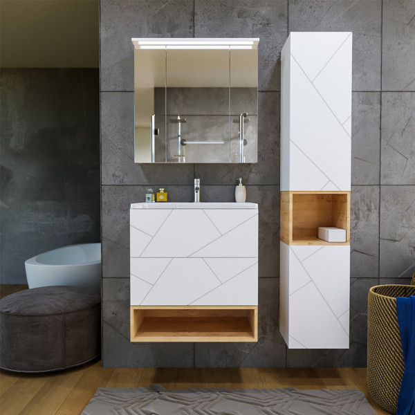 Тумба с раковиной и нишей Бриклаер КРИСТАЛЛ 70B, белый/дуб бунратти. Фото 5