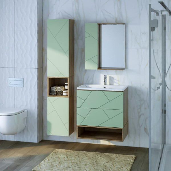 Тумба с раковиной и нишей Бриклаер КРИСТАЛЛ 70F, фисташковый/дуб гранж песочный. Фото 5