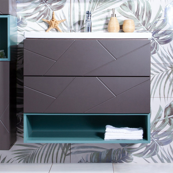 Тумба с раковиной и нишей Бриклаер КРИСТАЛЛ 80, графит/муссон. Фото 1