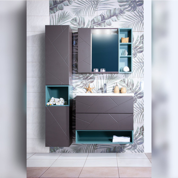 Тумба с раковиной и нишей Бриклаер КРИСТАЛЛ 80, графит/муссон. Фото 5