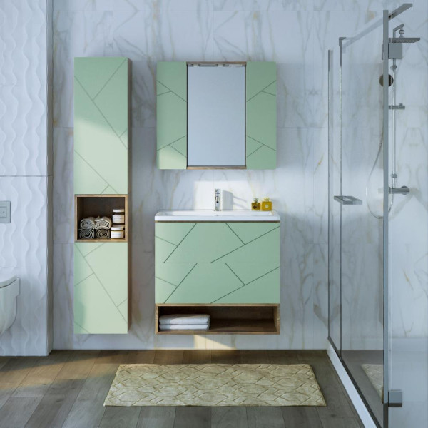 Тумба с раковиной и нишей Бриклаер КРИСТАЛЛ 80F, фисташковый/дуб гранж песочный. Фото 4