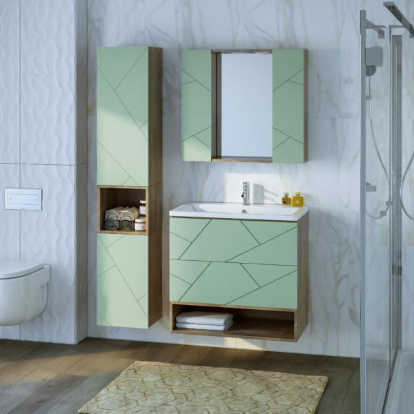 Тумба с раковиной и нишей Бриклаер КРИСТАЛЛ 80F, фисташковый/дуб гранж песочный. Фото 5