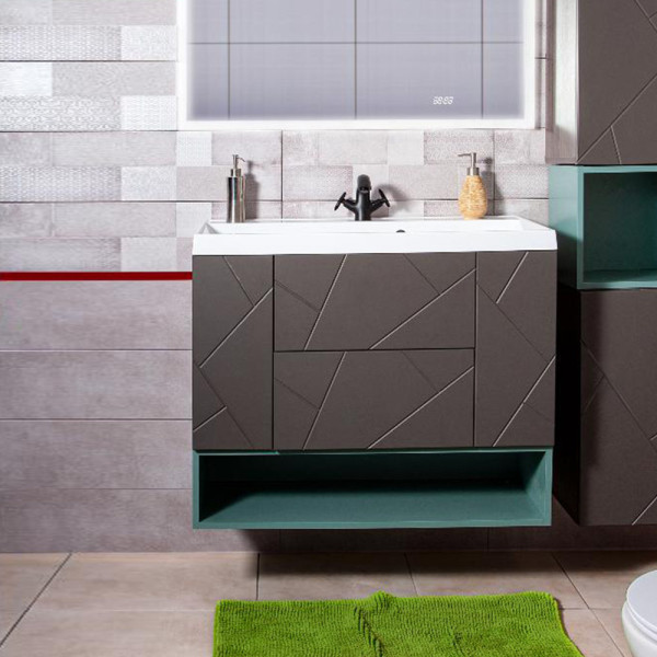 Тумба с раковиной и нишей Бриклаер КРИСТАЛЛ 90, графит/муссон. Фото 1