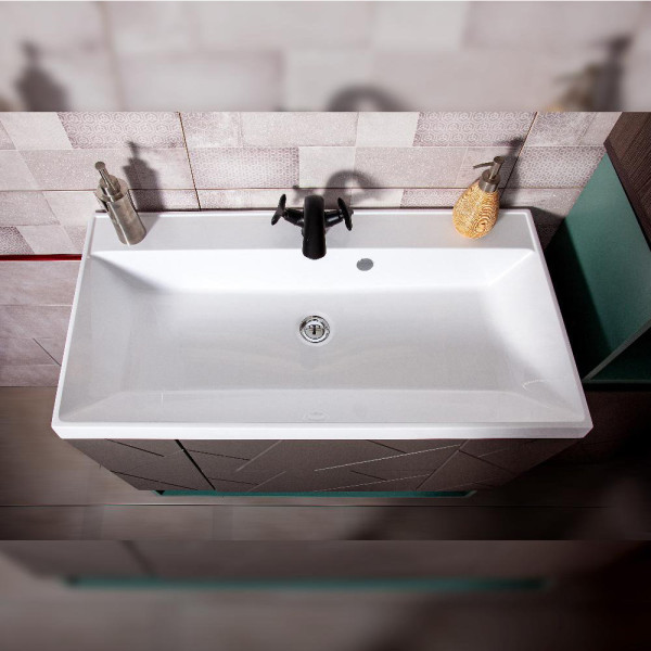 Тумба с раковиной и нишей Бриклаер КРИСТАЛЛ 90, графит/муссон. Фото 4