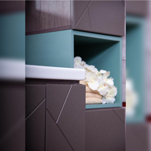 Тумба с раковиной и нишей Бриклаер КРИСТАЛЛ 90, графит/муссон. Фото 5