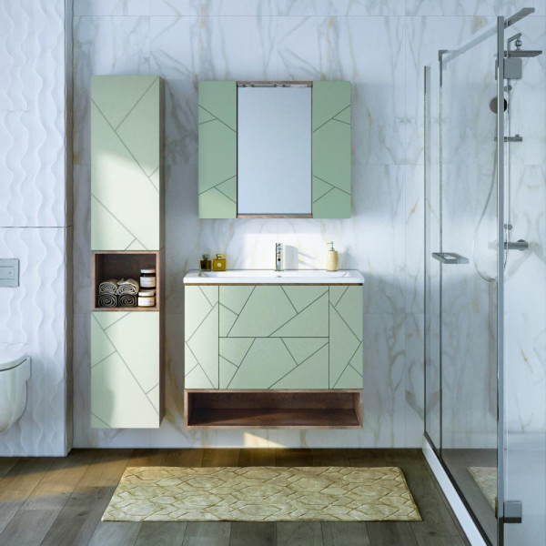 Тумба с раковиной и нишей Бриклаер КРИСТАЛЛ 90F, фисташковый/дуб гранж песочный. Фото 4