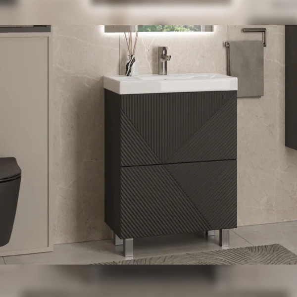 Тумба с раковиной напольная Velvex Edge tn.EDG.9696.60.2Y графит, 60 см. Фото 3