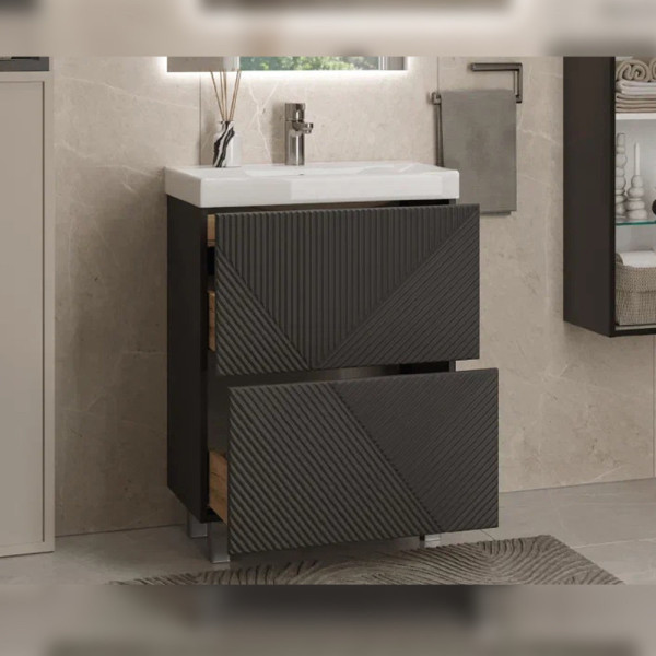 Тумба с раковиной напольная Velvex Edge tn.EDG.9696.60.2Y графит, 60 см. Фото 4