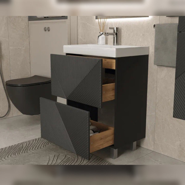 Тумба с раковиной напольная Velvex Edge tn.EDG.9696.60.2Y графит, 60 см. Фото 5