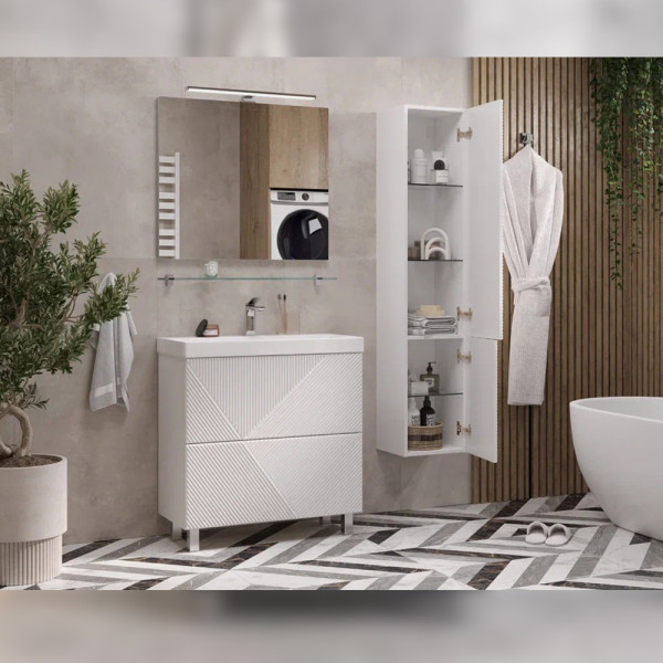 Тумба с раковиной напольная Velvex Edge tn.EDG.9696.80.2Y белый глянец, 80 см. Фото 3