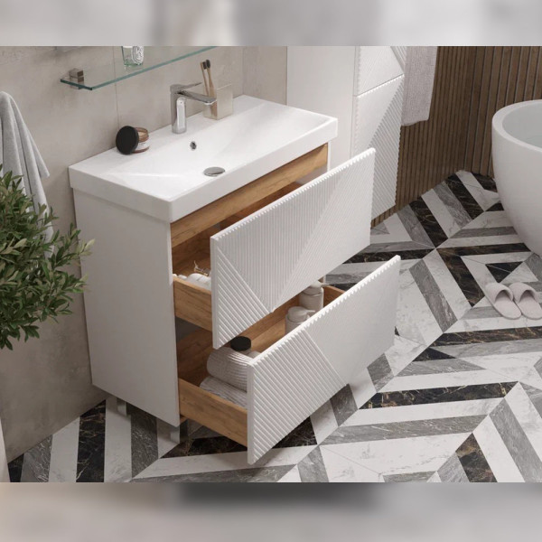 Тумба с раковиной напольная Velvex Edge tn.EDG.9696.80.2Y белый глянец, 80 см. Фото 5