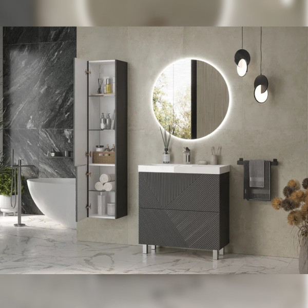 Тумба с раковиной напольная Velvex Edge tn.EDG.9696.80.2Y графит, 80 см. Фото 3