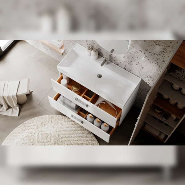 Тумба с раковиной напольная Velvex Orlando tn.ORL.CLA.100.2Y белый матовый, 100 см. Фото 3