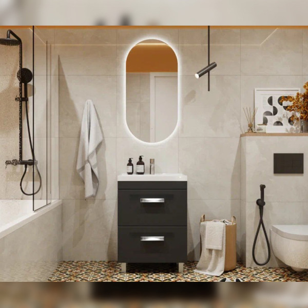 Тумба с раковиной напольная Velvex Orlando tn.ORL.CLA.60.2Y графит, 60 см. Фото 3