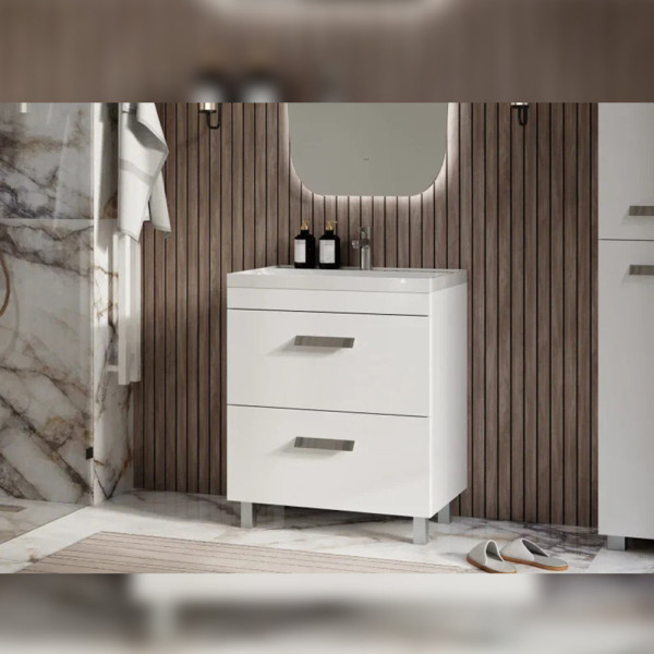 Тумба с раковиной напольная Velvex Orlando tn.ORL.CLA.70.2Y белый матовый, 70 см. Фото 4