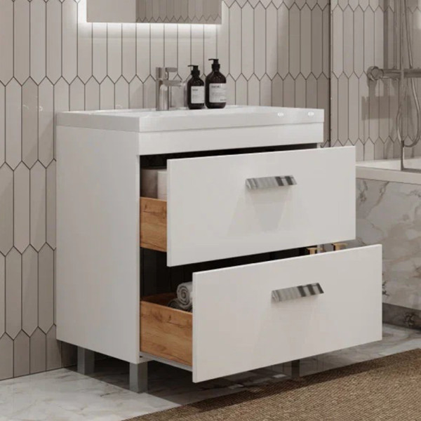 Тумба с раковиной напольная Velvex Orlando tn.ORL.CLA.80.2Y белый матовый, 80 см. Фото 3