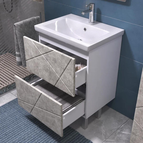Тумба с раковиной напольная VIGO Geometry 015 бетон, 60 см. Фото 4