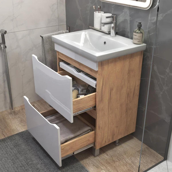 Тумба с раковиной напольная VIGO Grani 201 дуб золотой, 60 см. Фото 4