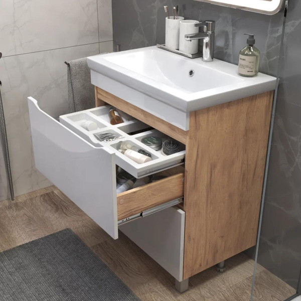 Тумба с раковиной напольная VIGO Grani 202 дуб золотой, 70 см. Фото 5