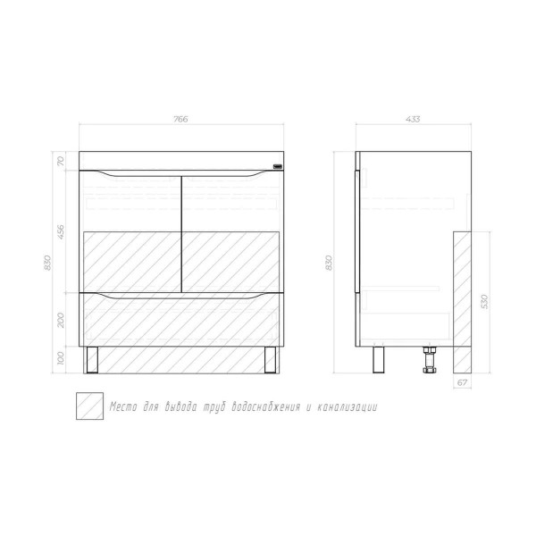 Тумба с раковиной напольная VIGO Grani 286, 80 см. Фото 2
