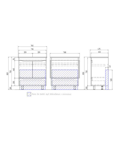 Тумба с раковиной напольная VIGO Grani tn.GRI.OSK.75.2D.1Y, 75 см. Фото 2