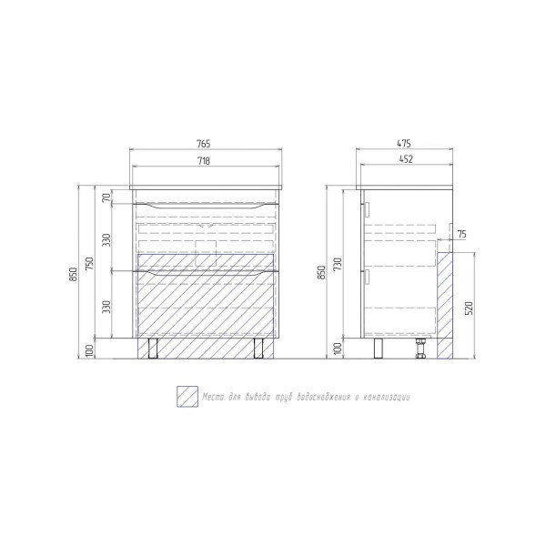Тумба с раковиной напольная VIGO Grani tn.GRI.OSK.75.2Y дуб золотой, 75 см. Фото 2
