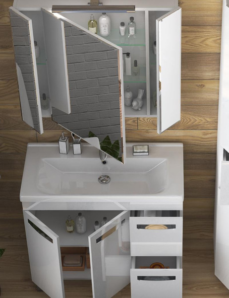 Тумба с раковиной напольная VIGO Plaza tn.PLA.MIR.80.2D.2Y, 80 см. Фото 4