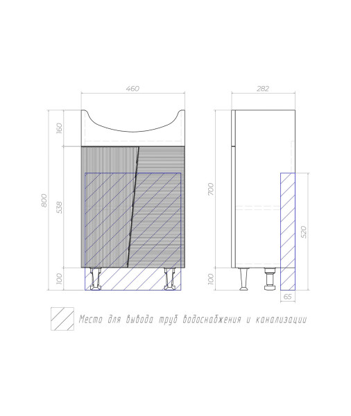 Тумба с раковиной напольная VIGO Selena tn.SEL.BAL.50.2D, 50 см. Фото 2