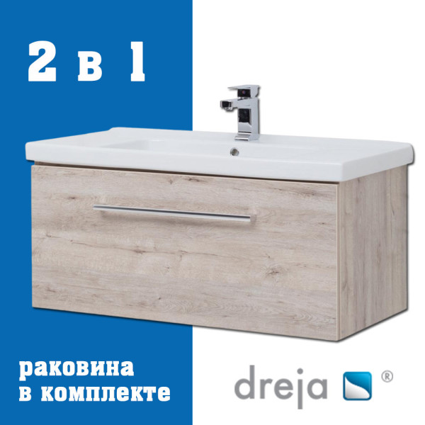 Тумба с раковиной подвесная Dreja Big Inn 100 см, дуб кантри. Фото 1