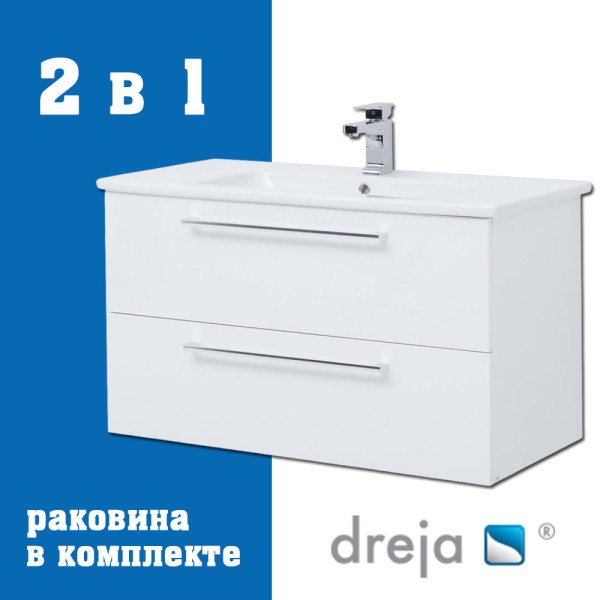 Тумба с раковиной подвесная Dreja Gio 100 см, белый. Фото 1