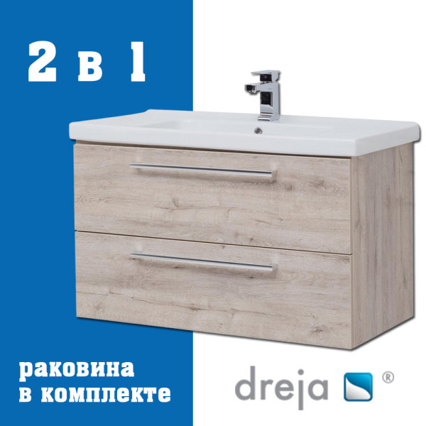 Тумба с раковиной подвесная Dreja Gio 100 см, дуб кантри. Фото 1