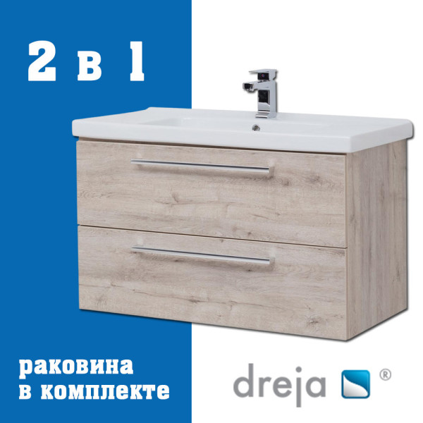 Тумба с раковиной подвесная Dreja Gio 80 см, дуб кантри. Фото 1