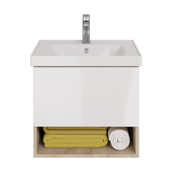 Тумба с раковиной подвесная Dreja Perfecto 60 см, дуб эврика/белый. Фото 3