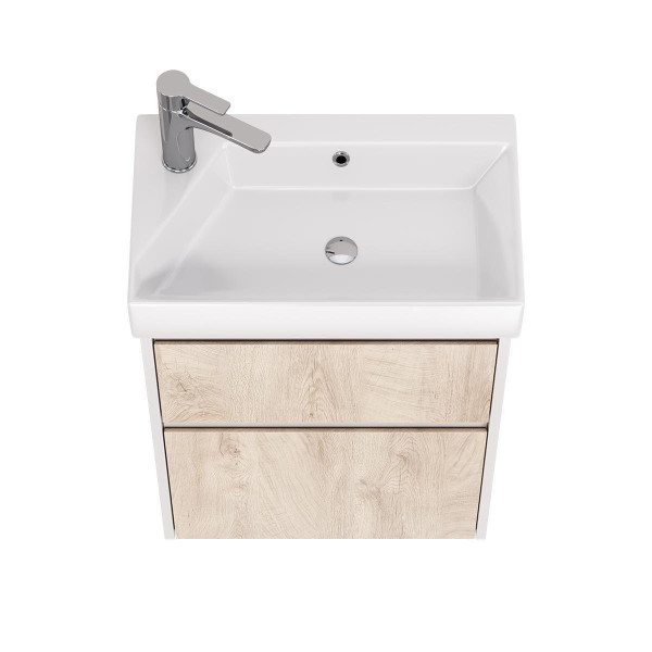 Тумба с раковиной подвесная Dreja Slim 55 см, белый/дуб кантри. Фото 4