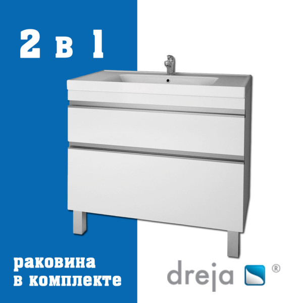 Тумба с раковиной подвесная/напольная Dreja Grace Plus 90 см, белый. Фото 1