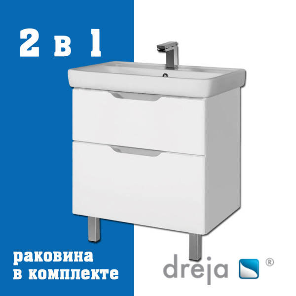 Тумба с раковиной подвесная/напольная Dreja Q Plus 80 см, белый. Фото 1