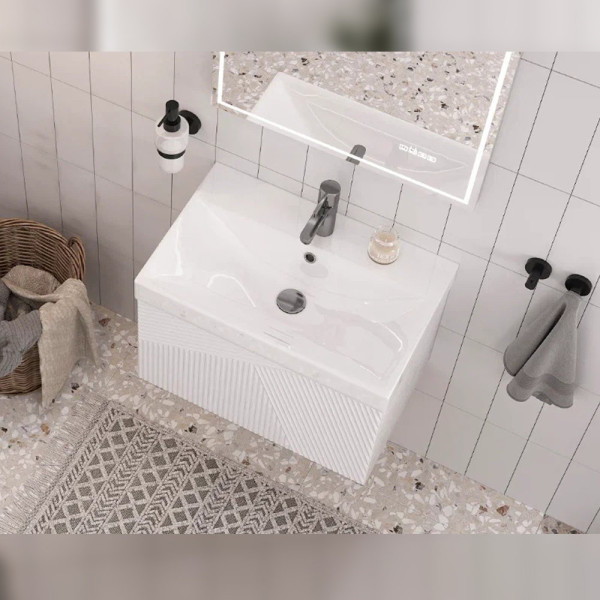 Тумба с раковиной подвесная Velvex Edge tp.EDG.9696.60.1Y белый глянец, 60 см. Фото 4