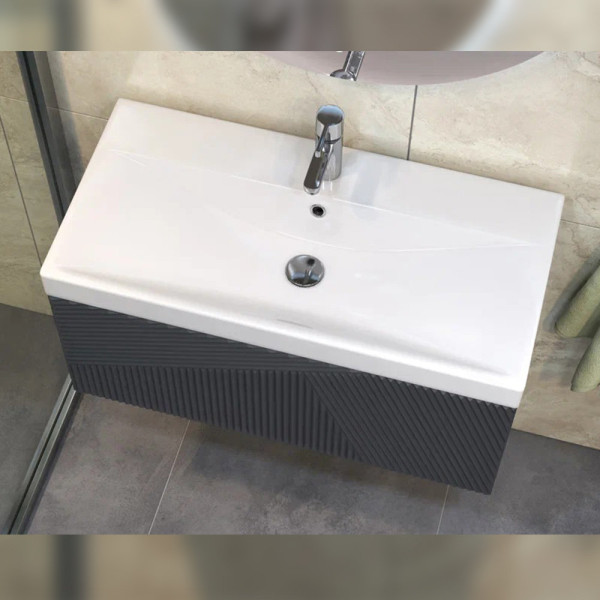 Тумба с раковиной подвесная Velvex Edge tp.EDG.9696.80.1Y графит, 80 см. Фото 4