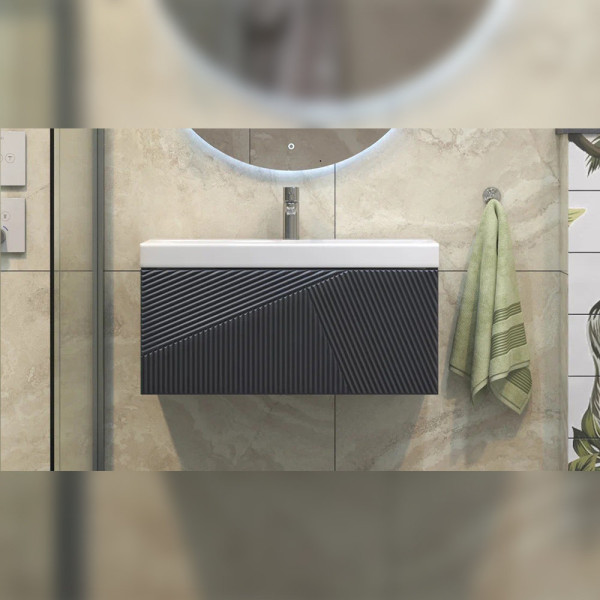 Тумба с раковиной подвесная Velvex Edge tp.EDG.9696.80.1Y графит, 80 см. Фото 5