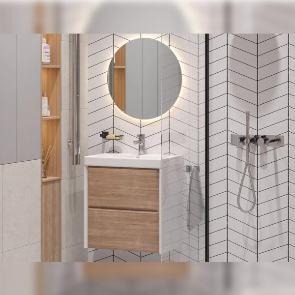 Тумба с раковиной подвесная Velvex Gesso tp.GES.9696.60.2Y белый матовый/дуб сонома, 60 см. Фото 4