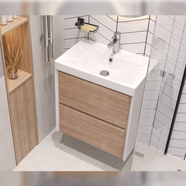 Тумба с раковиной подвесная Velvex Gesso tp.GES.9696.60.2Y белый матовый/дуб сонома, 60 см. Фото 5