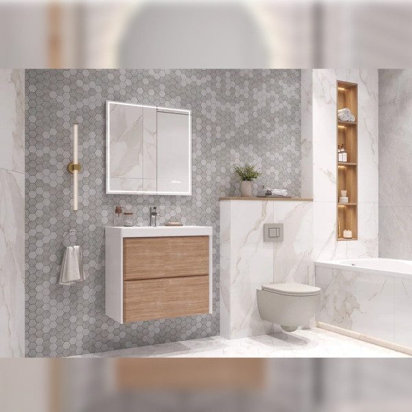 Тумба с раковиной подвесная Velvex Gesso tp.GES.9696.70.2Y белый матовый/дуб сонома, 70 см. Фото 4